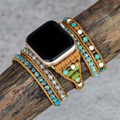 [ขายดี] งานแฮนด์เมดหินธรรมชาติที่สร้างสรรค์สำหรับสายคาด Apple Watch ผู้หญิงผู้ชายวินเทจโบฮีเมียนลูกปัดสายนาฬิกาเครื่องประดับสร้อยข้อมือ