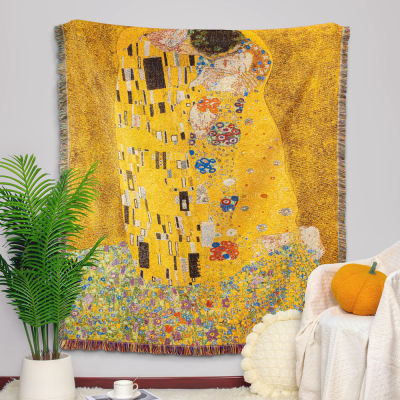 การวาดภาพที่มีชื่อเสียงระดับโลก "จูบ" โซฟาแจคแควดด้ายผ้าเช็ดตัวผ้าห่มตกแต่งบ้านพรมพรม