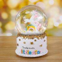 Unicorn Crystal Ball Lamp Music Box Floating Snowflake Resin Handicraft Desktop Decoration Ornaments Gift New Wholesale