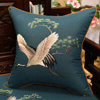 DUNXDECO Cushion Cover Decorative Pillow Case Vintage Chinese Traditional Classical Crane Linen Cotton Vivid Embroidery Coussin