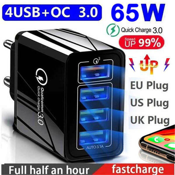 Super 4 Cổng 65W  USB Wall Charger Sạc Nhanh Bộ điều Hợp Cắm Universal  EU Plug Cho Iphone Samsung Máy Tính Bảng Sạc điện Thoại Di động củ sạc  nhanh 65w |