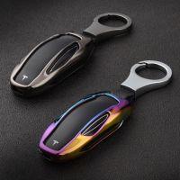 RJZ28 ทีพียู เคสกุญแจสำหรับรุ่น3 Y X สีโซ่โลหะ สังกะสีอัลลอยด์ รุ่น3 TPU Car Smart Key Case ผู้ถือกุญแจ FOB ตัวป้องกันโลหะ เคสกุญแจรถรุ่น3 สำหรับรุ่น3 Y X