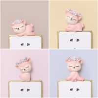 【lz】┇◆₪  Cartoon Deer Switch Sticker Pink Animal Wall Stickers com 3M Cola Resina Decoração Ornamento