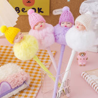 12pcs Net Red Isn Korean Version Sweet Cute Girl Heart Doll Head Hairball Neutral Pen Students Creative Water Ball Pen Gel Pens