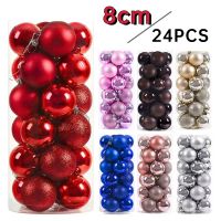 【LZ】♞  24/pcs 8CM Christmas Ball Ornaments Set Painted Plastics Christmas Tree Pendant Decoration Christmas Decoration Accessories