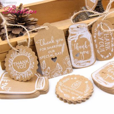 ❈◙♦ 50PCS Kraft Paper Tags DIY Handmade/Thank You Multi Style Crafts Hang Tag With Rope Labels Gift Wrapping Supplies Wedding Favors