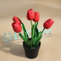 Pink Tulip Flower (1 Set Bonsai With Pot ) Artificial Calla Silicone Real Touch Table Decoration Flower Arrangment INDIGO