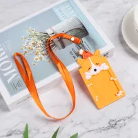 BLUEVELVET Cute Animal Protector Cover Student with Rope Silicone ID Badge Card Holder 1PC Bus Card School Office Supplies Name Card Work Card