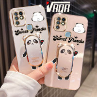 VRQR สำหรับ infinix Hot 10 X682 X682B X682C Hot 10s Hot 10T Hot 10s NFC X689B X689 X689D 6DStraight ขอบชุบที่บังน้ำแข็งลายแพนด้ายืนนุ่มหรูหราคุณภาพสูงเคสโทรศัพท์