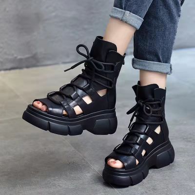 ขายดีที่สุด ioztt2023 - /☏卐 2023 New Pu Leather Sandals Ankle Platform Shoes Wedges Women 39;s Fashion Outdoor Sandalias