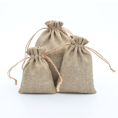 10pcslot Khaki Hemp Rope Cotton Linen Drawstring Gift Bag Burlap Packing Pouches Storage Bag for Wedding Xmas Jewelry Packaging