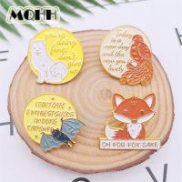 Cartoon Sweet Animal Round Enamel Pins Dog Fox Peacock Bat Letter Alloy Brooch Badge Clothes Accessories Fashion Woman Jewelry