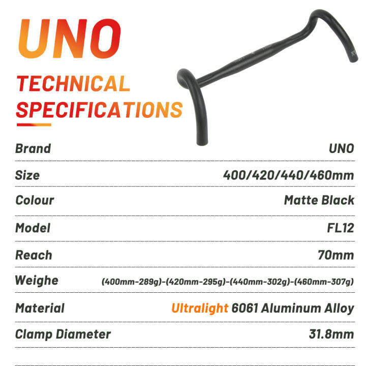 uno-fl12จักรยานโค้งบาร์น้ำหนักเบาอลูมิเนียมอัลลอยด์ถนนจักรยานด้านนอกขยายจับ31-8-400-420-440-380มิลลิเมตรแข่งจักรยานวางมือจับ