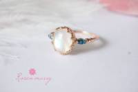 Natural Rainbow Moonstone Ring Silver 925 With 18k Rosegold Plated