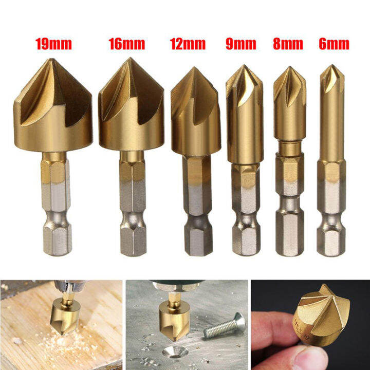 set-mata-bor-kiprun-6ชิ้น1-4-hss-ก้านหกเหลี่ยม5ขลุ่ย-countersink-90องศาคัตเตอร์ขูดลบมุมไม้6มม-19มม