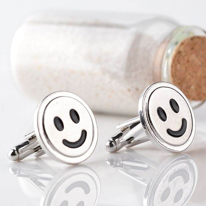 fashion-smiley-face-cufflinks-round-stainless-steel-smile-symbol-jewelry-gift-unisex-accessorie-t-shirt-set-festival-party-cuffl