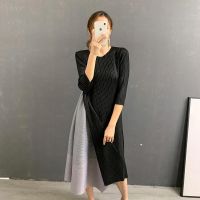 2023 Hot PY pleated color-blocked dress for women mid-length loose and slim summer new style sleeveless high-end western-style skirt