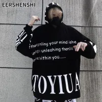 EERSHENSHI เสื้อกันหนาวมีฮู้ดสำหรับผู้ชาย,เสื้อสเวตเตอร์แบบสวมหัวแขนยาวพิมพ์ลายตัวอักษรขนาดใหญ่สำหรับเสื้อยี่ห้อแขนยาวอินเทรนด์