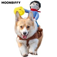 Funny Pet Cat Costumes Cute Dog Apparel Clothes for HalloweenCosplay Western Cowboy Riding Costumes Jacket Cloak Dog Accessories