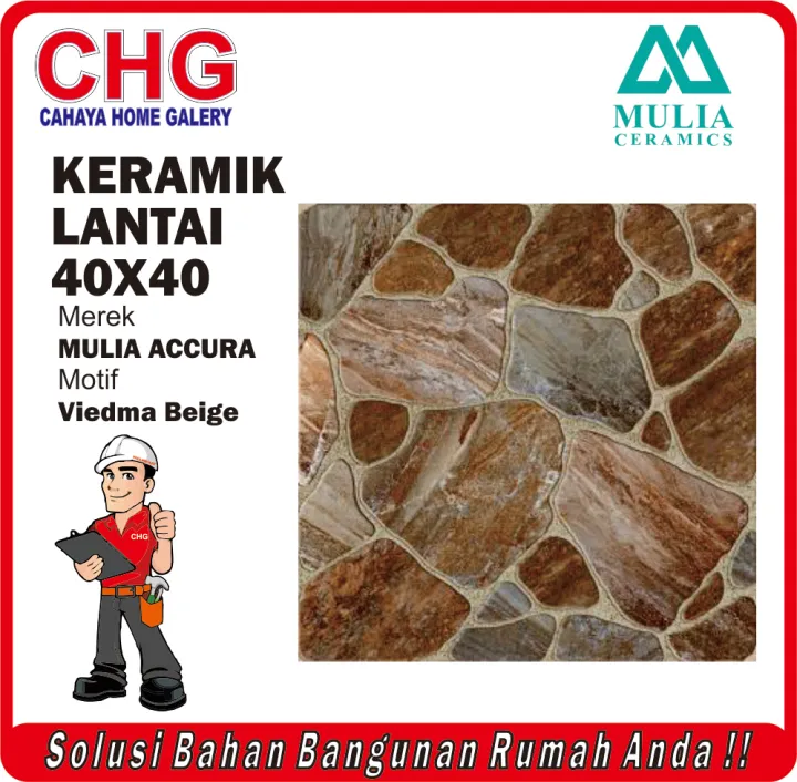 Keramik Lantai Mulia Accura 40x40 Viedma Beige Motif Kasar Batu Alam ...