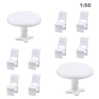 New Product ZY01050 6 Sets O Scale 1:50 White Round Dining Table Chair Settee Model Scene