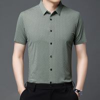 HOT14★High Quality Cal Mens Lapel Anti-creases Shirts Printed Summer Breathable Thin Slim Fit Quick Dry Soft Business Polo Shirt