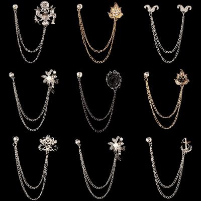 New Fashion Pearl Flower Brooch Alloy Rhinestones Tassel Chain Lapel Pin Beard Suit Shirt Collar Brooches for Women Men Jewelry