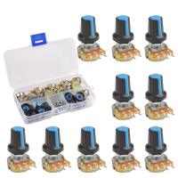 10 PCS WH148 Potentiometer ที่มีลูกบิด15Mm 3pin 10มูลค่าชุดโพเทนชิออมิเตอร์ B1K B2K B5K B10K B20K B50K B100K B250K B500K B1M