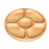 Wood Apizers Serving Dish Household 5 Compartments Snack Dry Fruit Plate Candy Tray - Round Divided Snack Plate Tray 25cm