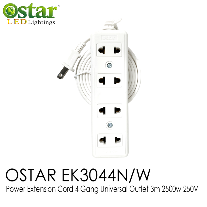 Ostar EK3044N/W Power Extension Cord 4 Gang Universal Outlet 3m 2500w
