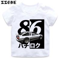 Boys and Girls Anime AE86 Initial D Drift Print T shirt Kids Cool Car Design Clothes Enfant Summer White T-shirt