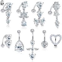 【CW】 14G Belly Rings 316L Surgical CZ Dangle Reverse Curved Navel Barbell Piercing Jewelry