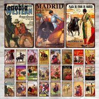 Zhongqingshop Vintage Bullfighting Madrid ป้ายโลหะตกแต่งผนังเหมาะสำหรับตกแต่งบ้านสไตล์ตะวันตกและตกแต่งผนัง