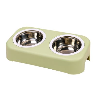 2 In 1 Pet Tableware สุนัขชามอาหาร Non-Spill Water Dispenser Combo Set สำหรับแมว Macaron ชามสี S/l