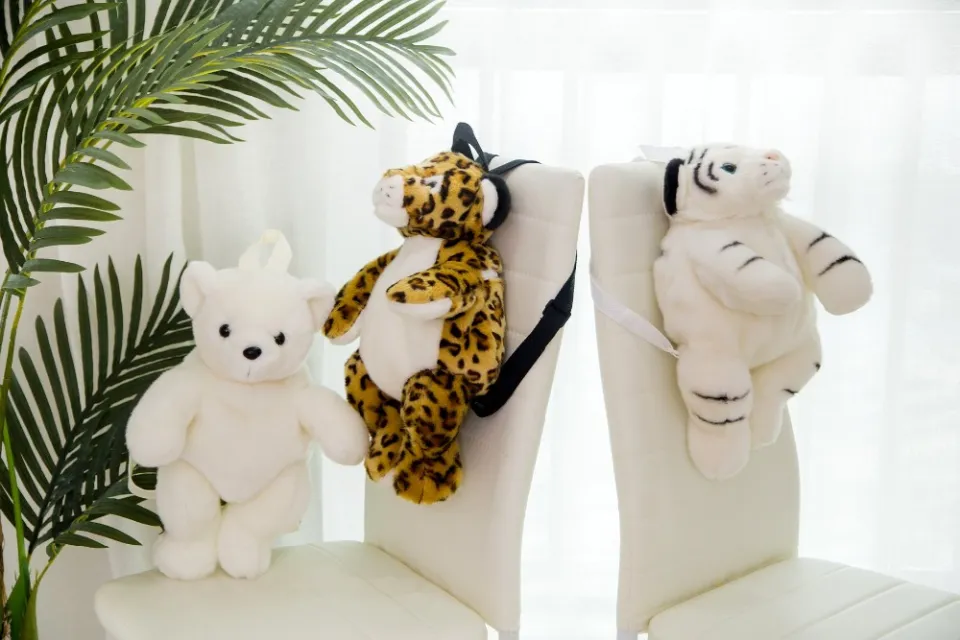 Plush Animals Backpacks Kids Kindergarten Boys Girls Stuff Backpack Leopard  Tiger Panda Polar Bear Purse Coin Books Bag