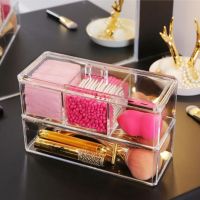 Double-layer Makeup Storage Box Cosmetics Organizer Transparent Plastic Box Makeup Brush Drawer Finishing with Cover Dustproof