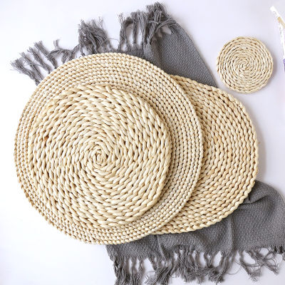 Round Rattan Placemats Corn Bale Weaving Table Mat Hand Weave Round Cushion Insulation Cup Coasters Straw Bowl Mat