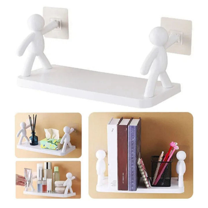 1pc wall mounted white bathroom storage rack, self adhesive PP