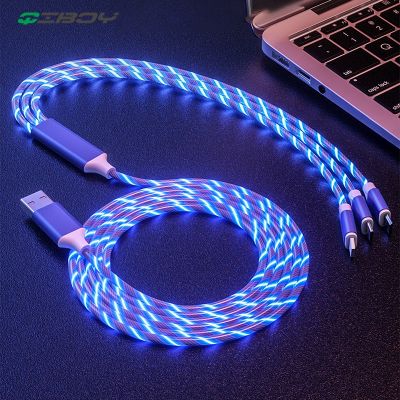 3 in 1 USB Charger Cable For Mobile Phone Micro USB Type C Charge Cable 1.2M Smart Phone Charging LED Streamer Glow Flowing Cord Wall Chargers