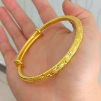 ♕✻ [High quality] Vietnamese Sand Gold Bracelet Womens Sand Gold Plated Bracelet Retro Bracelet Push and Pull Adjustable Authentic