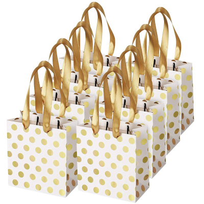 with Ribbon Handles Gold Mini Gift Bag,for Birthday Weddings Christmas Holidays (Metallic Dots 24 Pack )