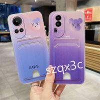 แฟชั่นเคสกระเป๋ามีช่องใส่สีน้ำเงินม่วงการ์ดสำหรับ OPPO Reno10 Pro + Plus Reno 10 8T 8Z 8 Pro 5G A78 A77 A57 A77S A17 A17K A76 4G เคสป้องกันกล้องซิลิโคนลายการ์ตูน