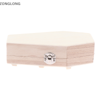 ?ZONGLONG? กล่องของขวัญฮาโลวีนโลงศพหกเหลี่ยมกล่องไม้กล่องเก็บขนมอุปกรณ์ DIY โลงศพหกเหลี่ยมของขวัญขนม