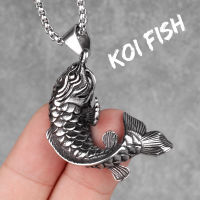 Koi Fish Animal Mens Long Necklaces Pendants Chain Punk Hip Hop for Boy Male Stainless Steel Jewelry Creativity Gift Wholesale