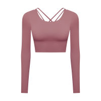 Criss Cross Long Sleeve Crop Top Women Open Back Cutout Yoga Shirts Sports Gym Fitness Workout Tops Excise Clothing Activewear