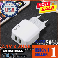 TOPK USB 2 Port หัวชาร์จ ของแท้ สินค้าคุณภาพจากอเมริกา จ่ายไฟเต็ม 5V 2.4A ทั้ง 2 port ปลั๊กไฟ USB ปลั๊ก USB ปลั๊กชาร์จ USBหัวชาร์จเร็ว หัวชาร์จแบต หัวชาร์จไอโฟน iphone (หัวชาร์จ หัวชาร์จมือถือ USB 2 Port TOPK 5V 2.4A Smart Travel Dual USB Charger Adapter)