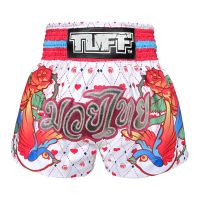 BNO กางเกงมวย กางเกงซ้อมมวยกางเกงมวย กางเกงมวยไทย กางเกงกีฬาTUFF Muay Thai Boxing Shorts White With Classic Rose Boxing sport