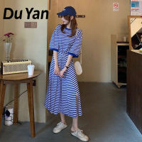 Du Yan ชุดเดรสผู้หญิงลายทางสีขาวดำหวานและเกลือ,เสื้อยืดทรงหลวมไซส์พิเศษ