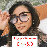 Blue Filter Myopia Glasses Woman 0 to -6.0 Computer Office Eyewear Reduce Fatigue Square Oversized Eyeglasses Frame Graduation