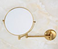 ❐ Gold Color Brass Wall Mounted Folding 8-inch Vanity Double-Sides Makeup 3x Magnified Round Mirror Dba632